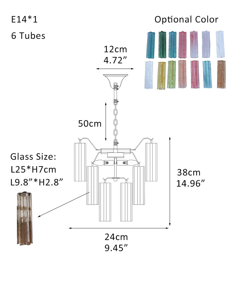 Luxury Tiered Smoked Glass Tube Murano Chandelier in Chrome Frame P-D24*H38CM D9.5"*H15"(6 tubes) Smoked Glass + Silver Frame American chandelier