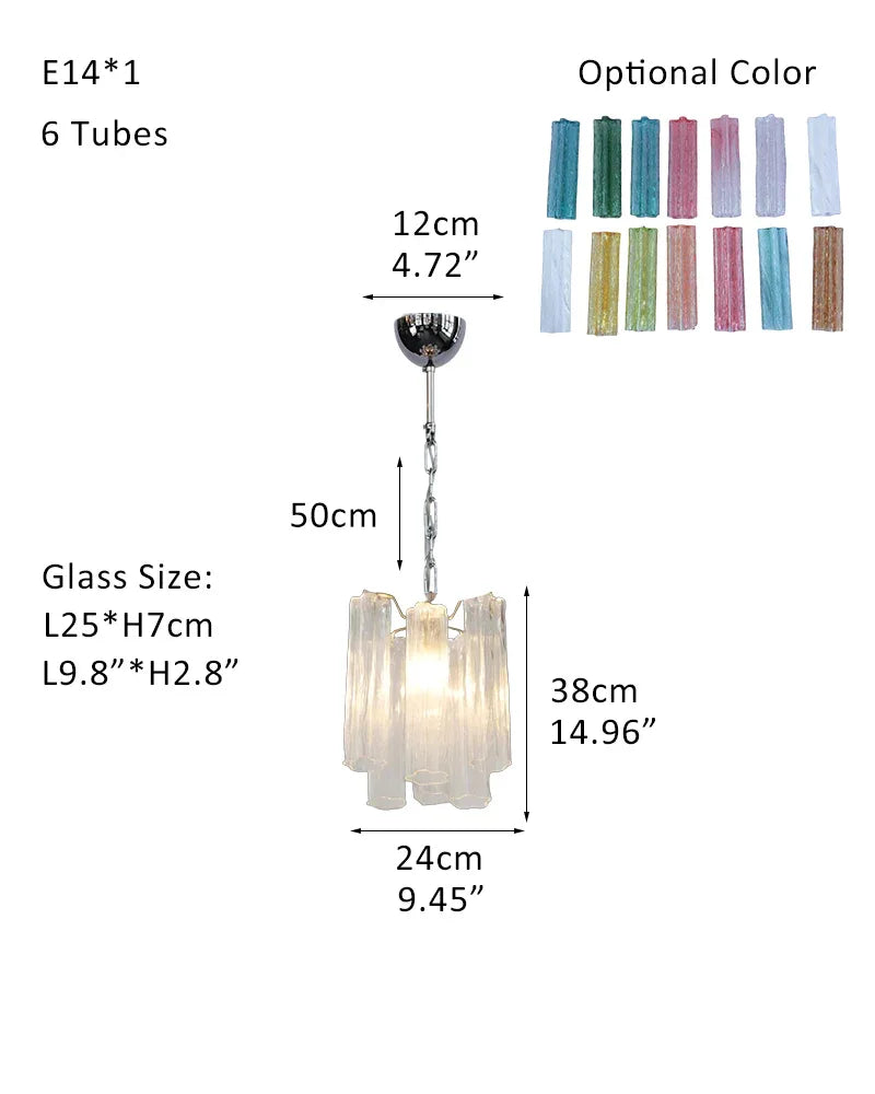 Classic Murano Transparent Glass Tube Chandelier Brushed Gold & Chrome Frame P-D24*H38CM D9.5"*H15"(6 tubes) Transparent Glass + Silver Frame American chandelier