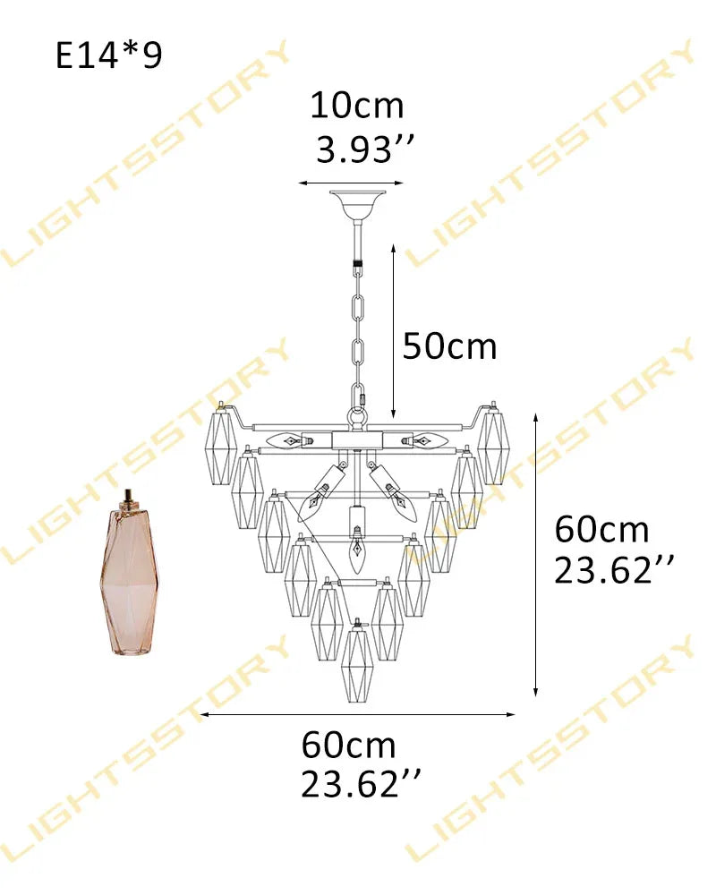 Modern Multi-Layer Murano Colorful Glass Round Chandelier Gold Framework for living room 9 light-D60*H60CM D23.62"*H23.62"(76 glass) Amber Luxury Modern Chandelier
