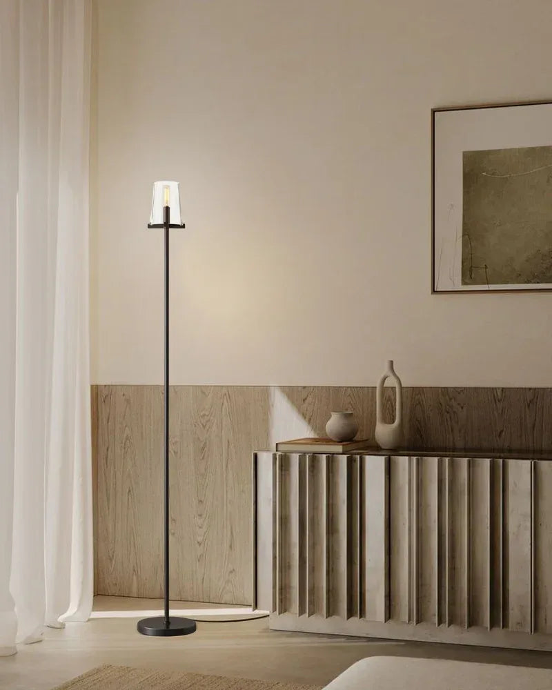 Lacquered Brass/Black Pauillac Round Clear Glass High Standing Floor Lamp 59" High American chandelier