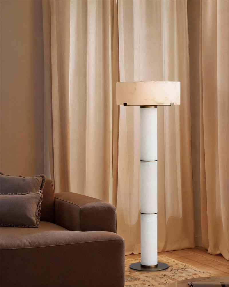Ascot Series Prismatic Floor Lamp | Monolithic Alabaster Column Carved Natural Alabaster and Polished Nickel Steel, Polished Nickel finish for Grand entryways, dining rooms, and contemporary living spaces Modern Art Design Floor Lamp