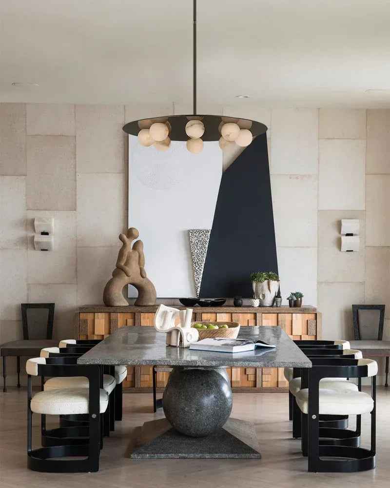 LightsStory Series Geometric Pendant Light | Slim Disc Natural Alabaster and Brass, Mirrored Black finish for Kitchen Islands and Dining Rooms Modern Pendant lamp