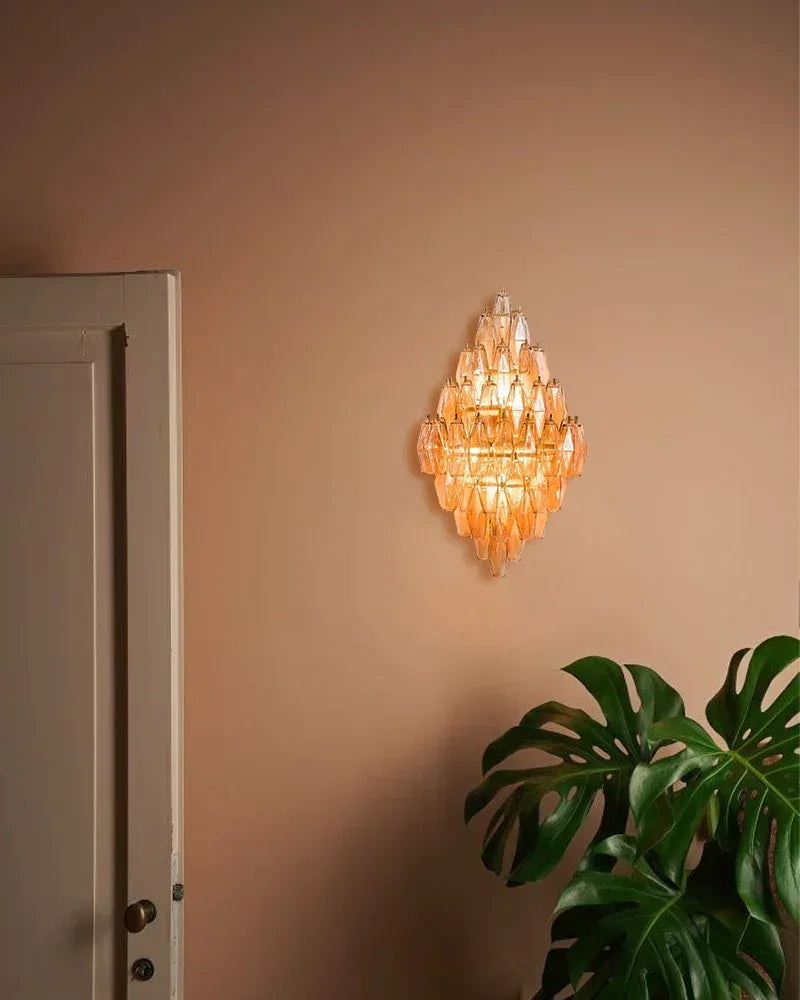 LightsStory Series Cascading Wall Sconce | Tiered Handblown Glass Handblown glass polyhedrons on a tiered steel frame, Multicolor Blown Glass Options for Eclectic living spaces and modern entryways American Vintage chandelier lamp