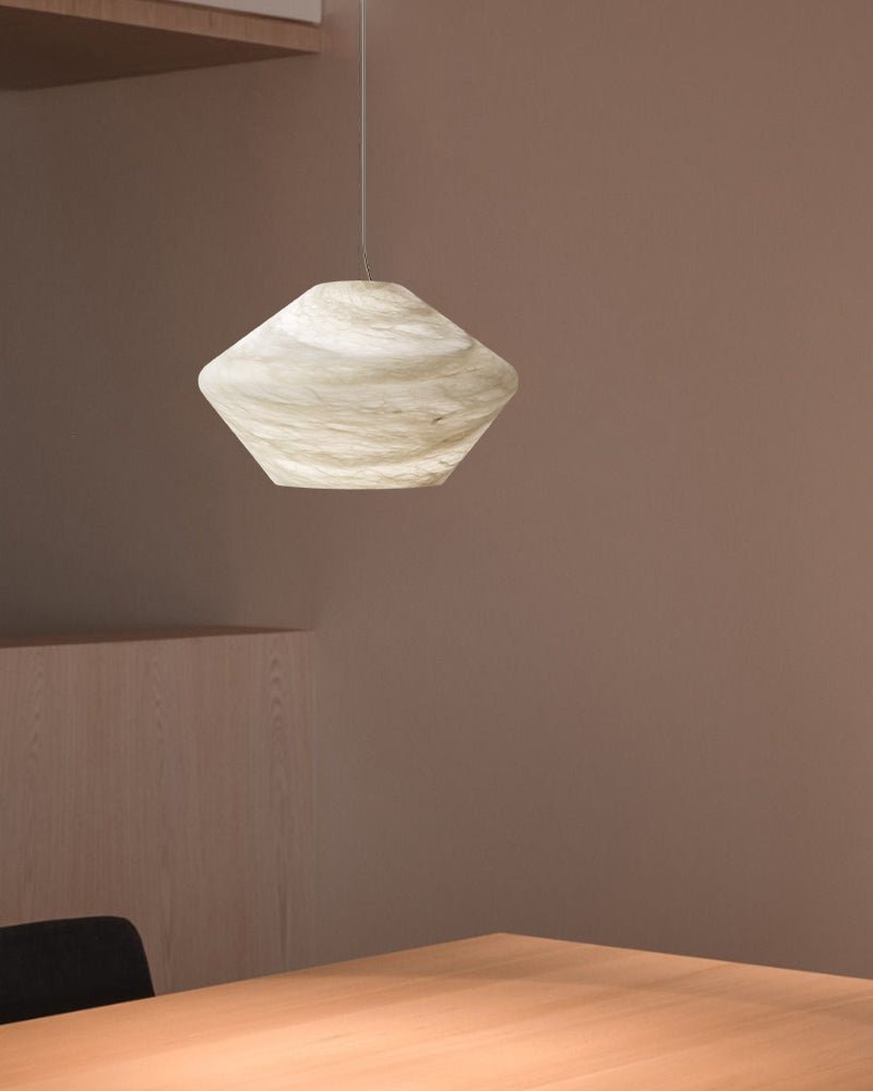 Alabaster Sculptural Organic Tapered Orb Pendant Light - Natural Spanish Alabaster, Serene White Trim - Kitchens, Dining & Living Rooms