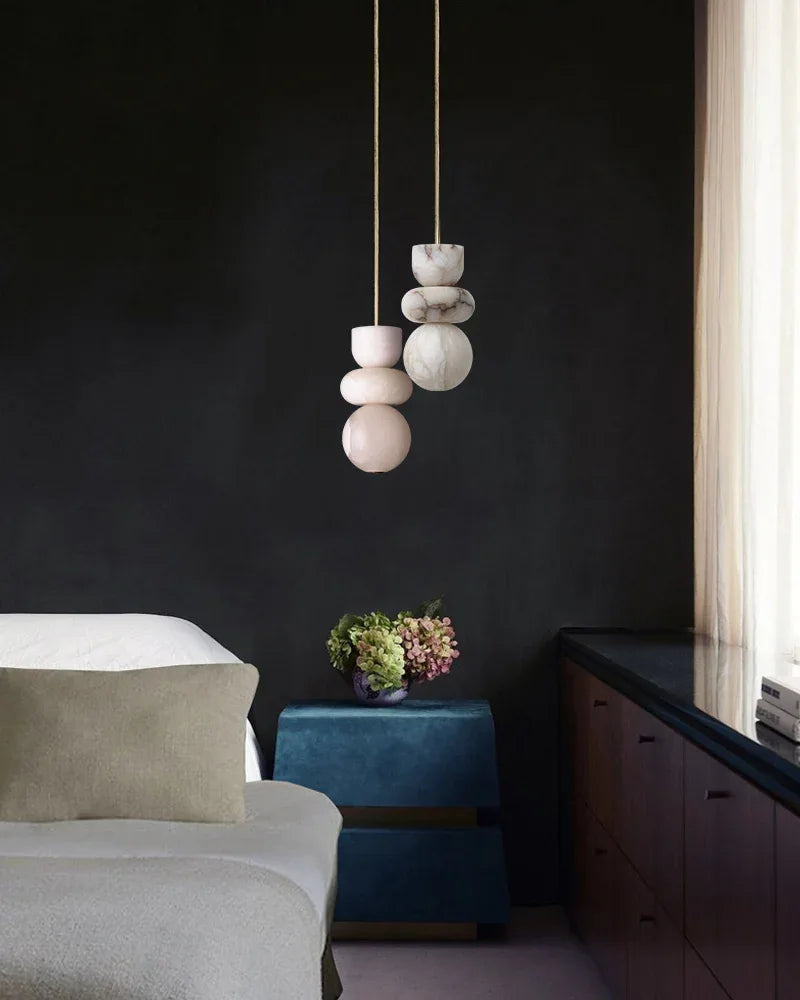 Modern Handcrafted Spanish Stone Warm White Alabaster Pendant Chain Lighting Modern Pendant lamp