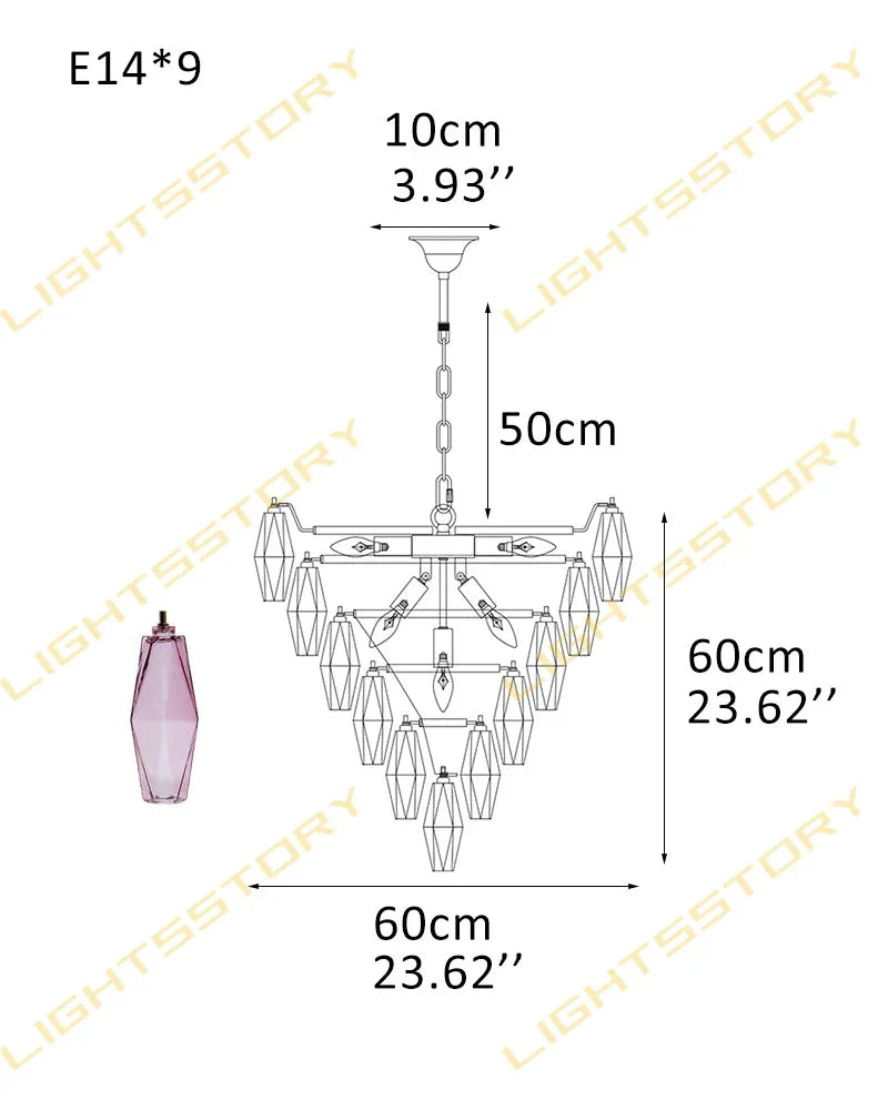 Modern Multi-Layer Murano Colorful Glass Round Chandelier Gold Framework for living room 9 light-D60*H60CM D23.62"*H23.62"(76 glass) Purple Luxury Modern Chandelier