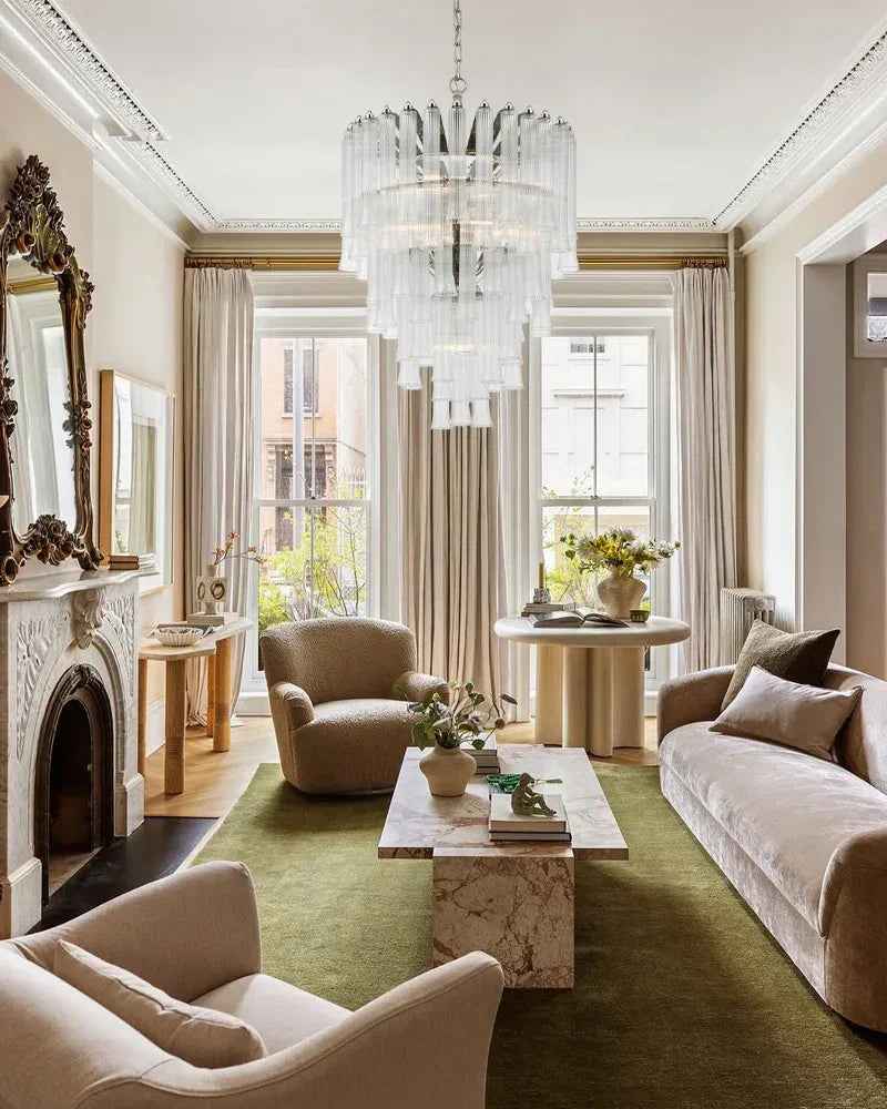 Bellagio Series Cascading Chandelier | Tiered Fluted Glass Clear Ribbed Glass and Polished Metal, Polished Metal for Grand Foyers and Glamorous Interiors American chandelier