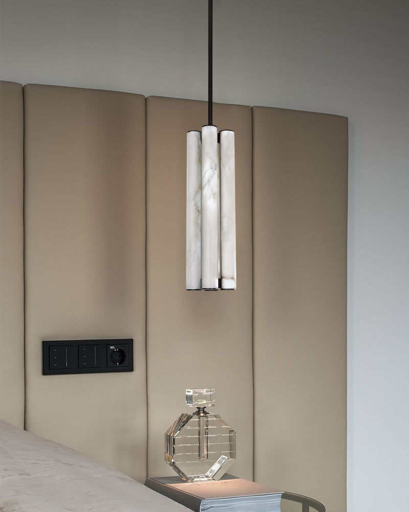 Callisto Horizontal Lighting LED Minimalist Linear Strip Alabaster Pendant Lamp for Dining Table