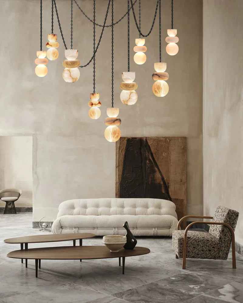 LightsStory Series Ethereal Pendant Light | Wide Round Uniquely veined faux marble, Black cord and canopy for Bedside, dining nooks, and entryways Modern Pendant lamp