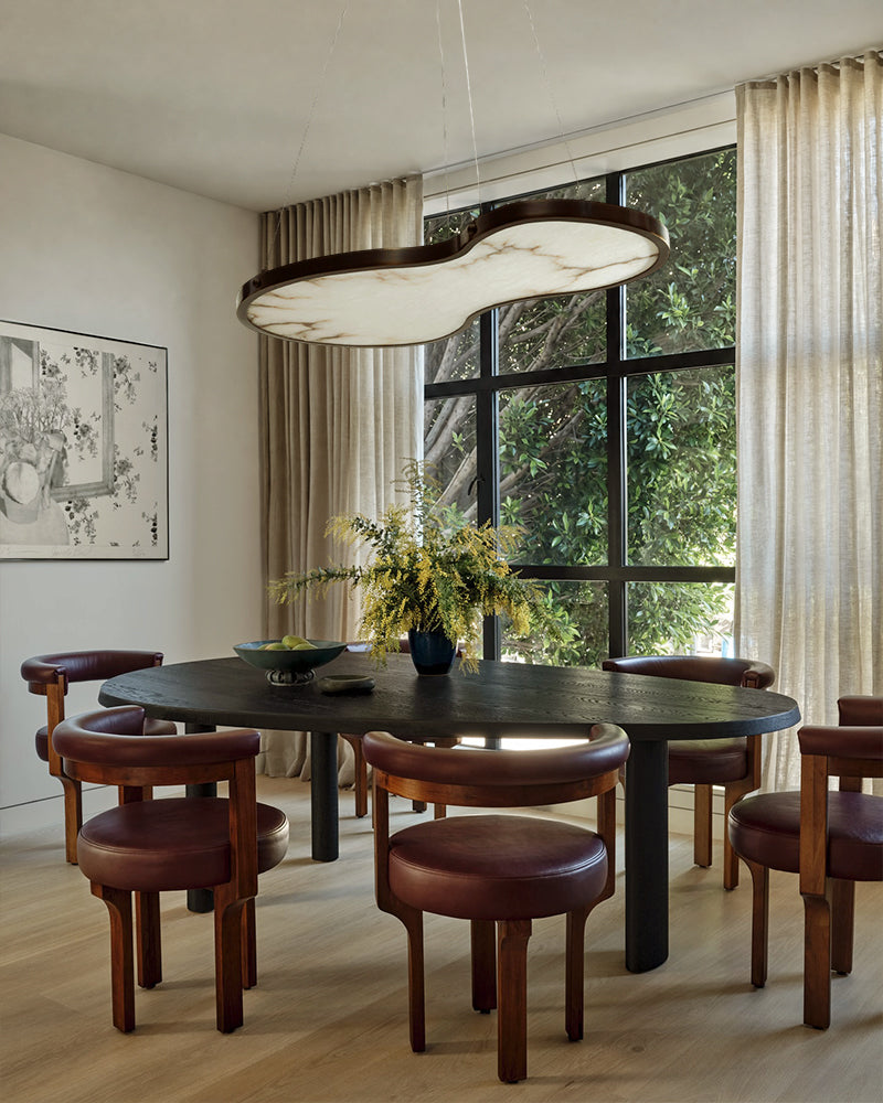 Alabaster Fabula Organic Cloud Panel Geometric Pendant Light Chandelier - Natural Spanish Alabaster Panel, Serene Black Trim - Kitchen Islands & Dining Rooms