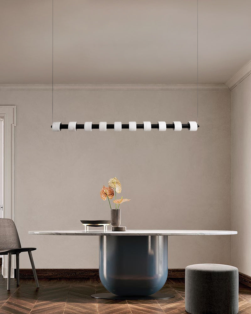 Modern Roller Alabaster Ring LED 120cm Black Strip Linear Pendant Light Wide 41" for dining room