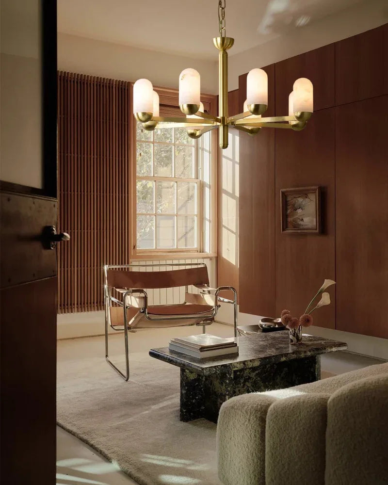 1/6/8/15 lights Small Alabaster Luxury Moonshade Brass Chandelier for dining room Luxury Modern Chandelier