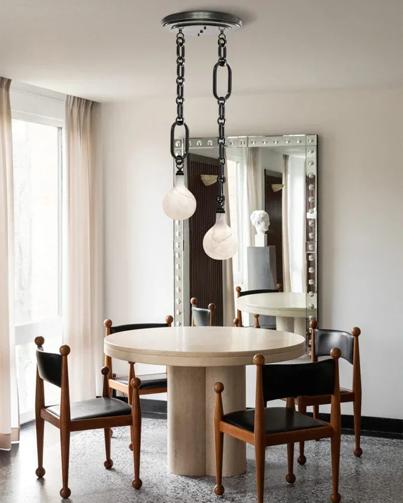 Cluster White Alabaster Globe Pendant Light with adjustable chain | 6" Living room Statement American chandelier