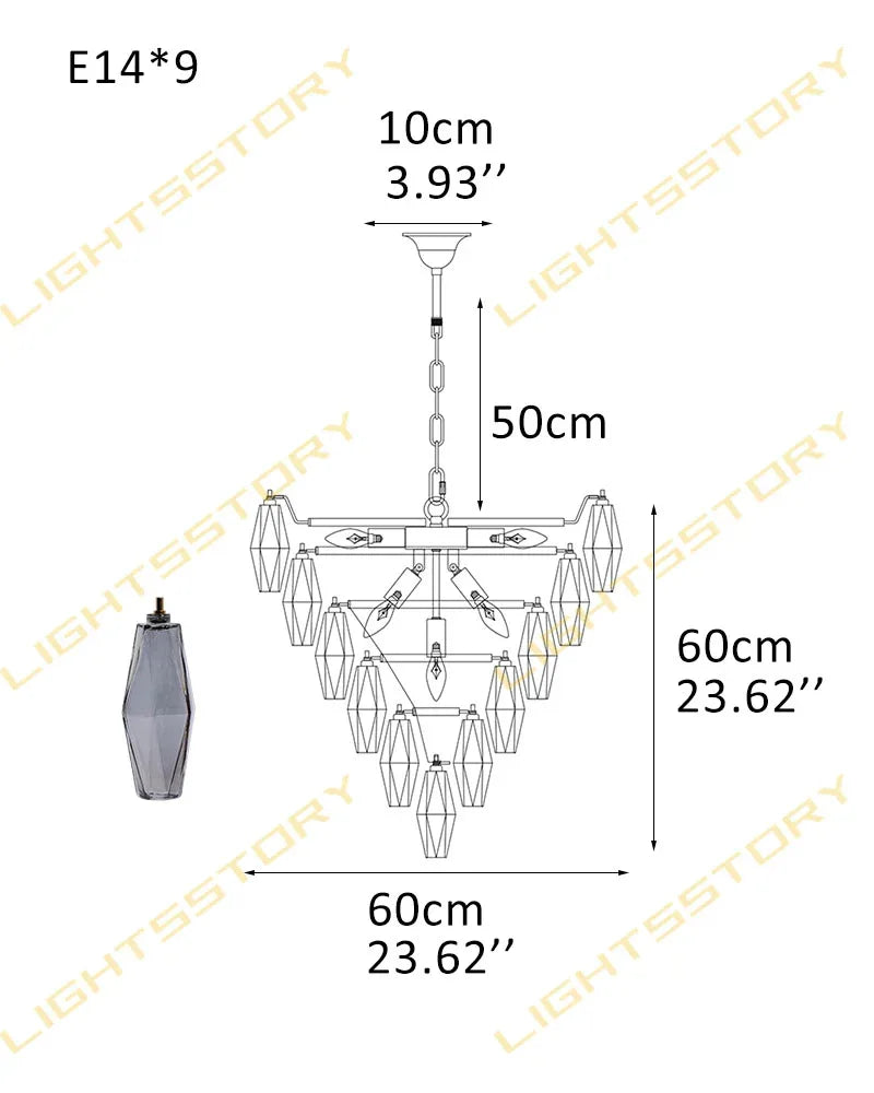 Modern Multi-Layer Murano Colorful Glass Round Chandelier Gold Framework for living room 9 light-D60*H60CM D23.62"*H23.62"(76 glass) Smoky Luxury Modern Chandelier