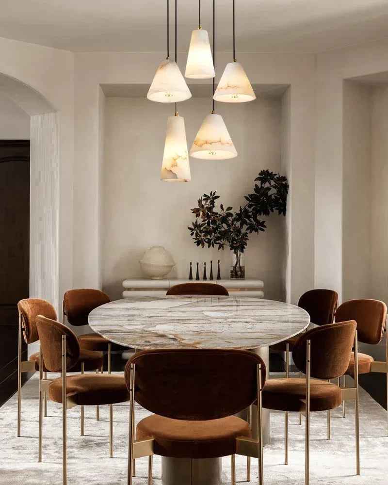 LightsStory Series Ethereal Pendant Light | Dome Hand-polished Spanish alabaster, Corrosion-resistant metal base for Kitchen islands, living rooms, bedrooms, and entryways Modern Pendant lamp