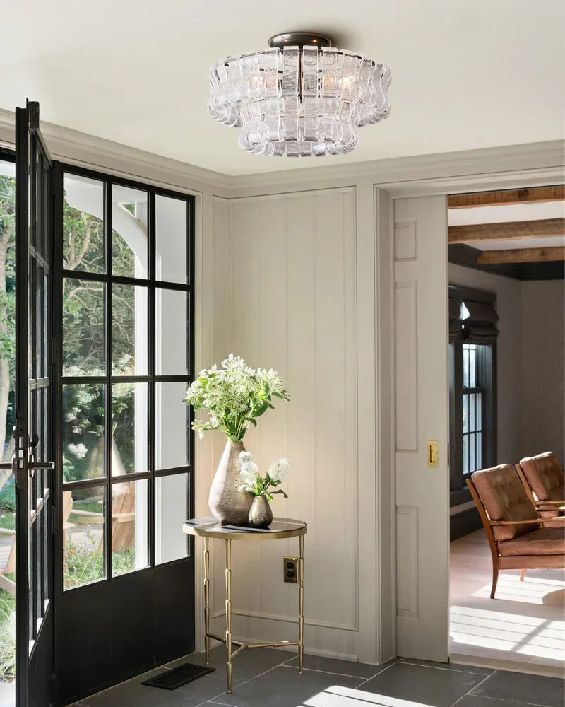 Art Multi-tier Glass Ghiaccio Flush Mount Ceiling Light Fixtures in Black /Brass Flush Mounted Ceiling Lamp