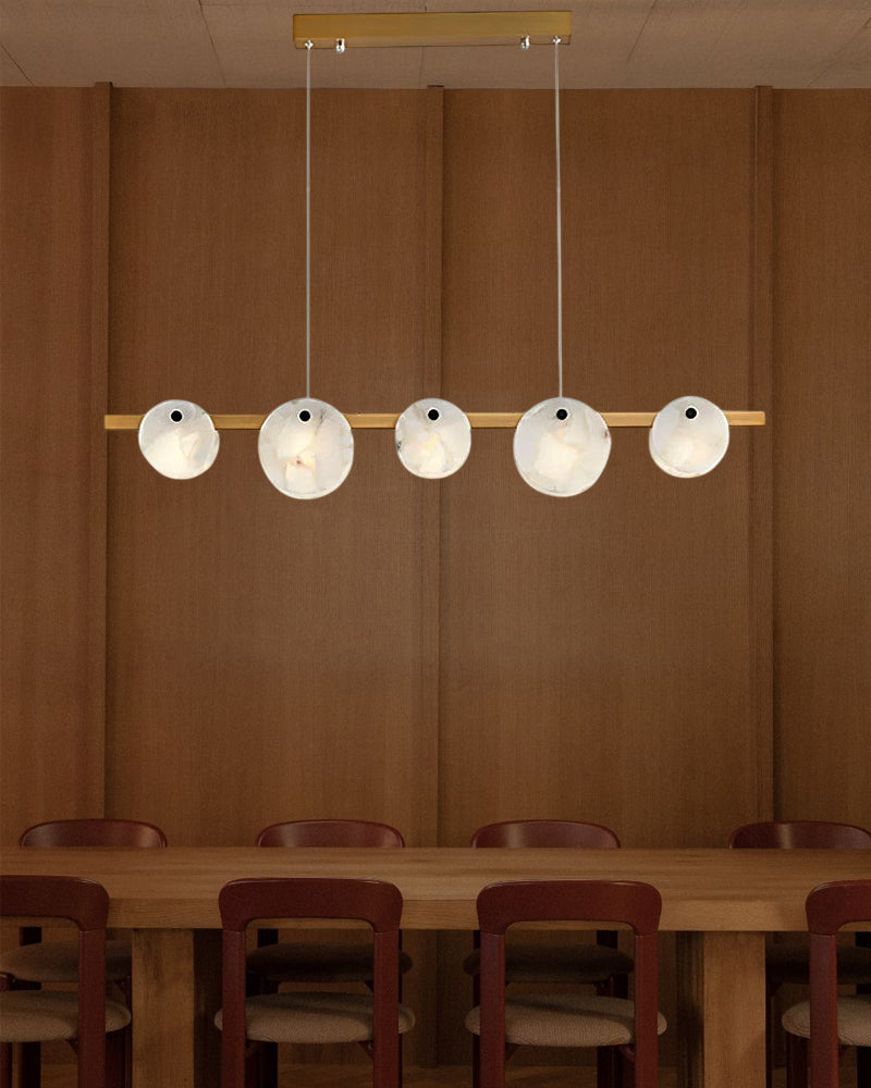 LightsStory Alabaster Statement Pendant Light - Linear Round Brass
