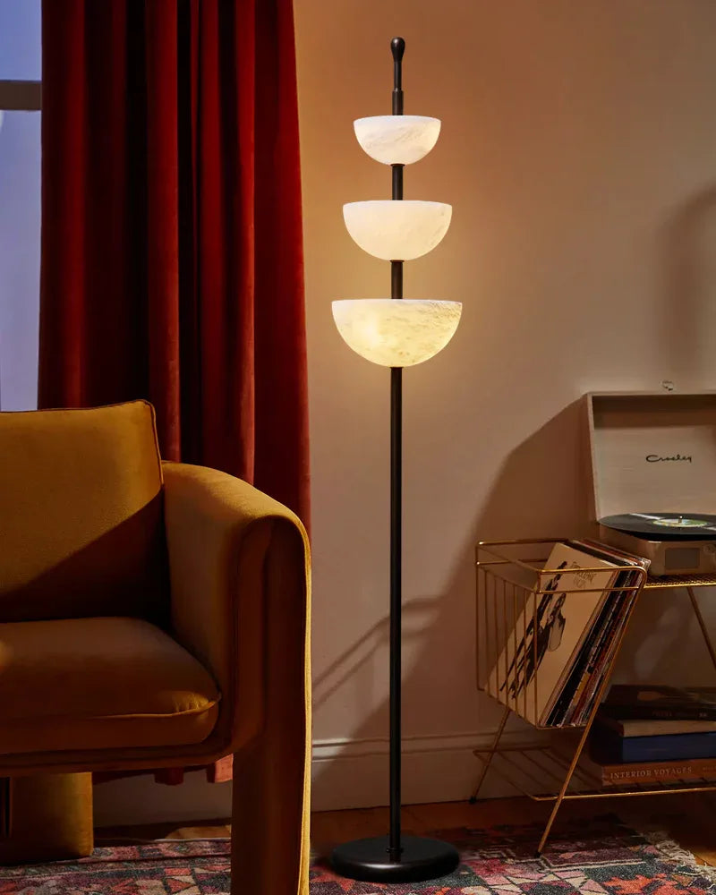 Modern Black Hardwared Alabaster Triple Bowl LED Tall Floor Lamp 76in American standing floor lamp