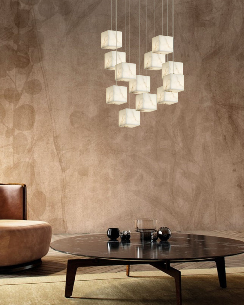 1/6/9/12/18/36-light G9 Alabaster Cluster Ceiling Pendant Lamp with Square Cube Design