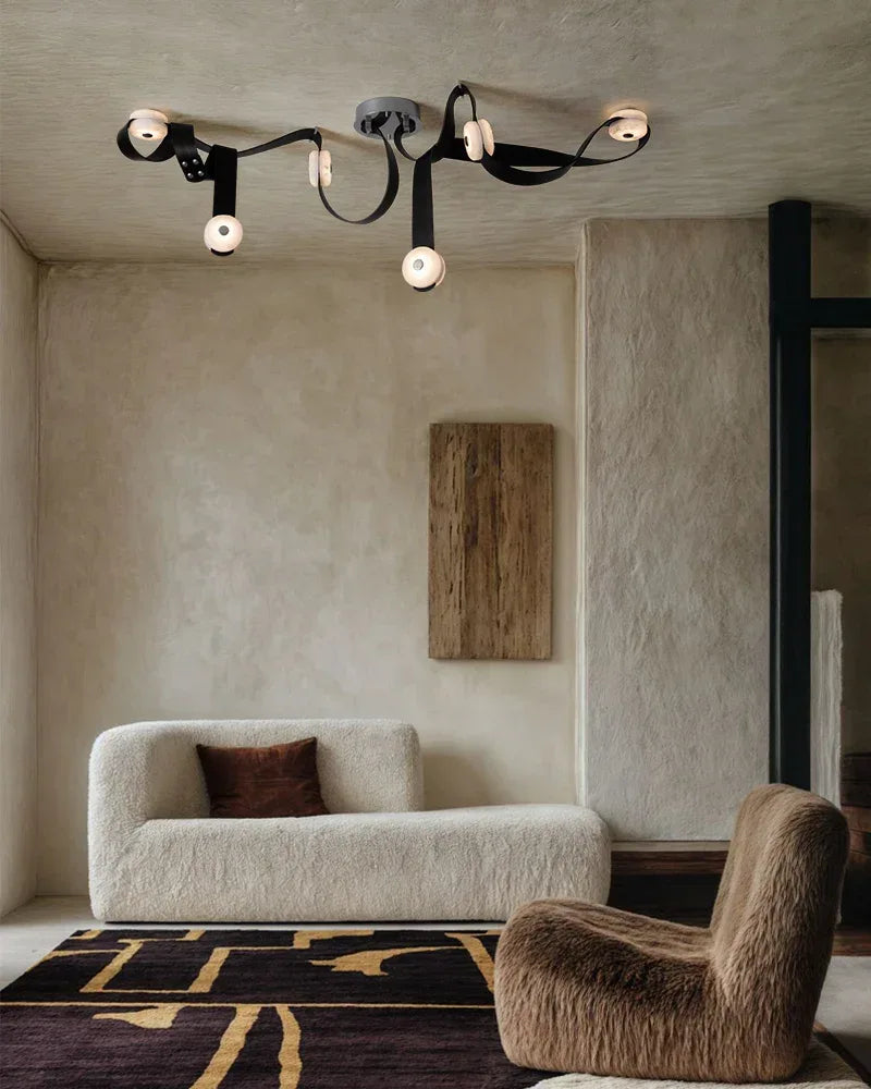 Modern Brass LED Alabaster Snaps Wall Sconce with Leather straps in Brown/Black/White Finish Brass Aged Wall Sconces