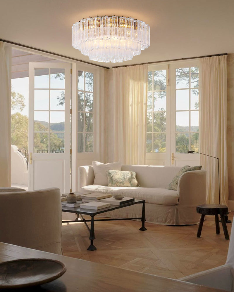 Exquisite Murano Colorful Glass Ceiling Lamps Wide 32in Aged Brass/Black Framework for Foyer Entrance Flush Mounted Ceiling Lamp