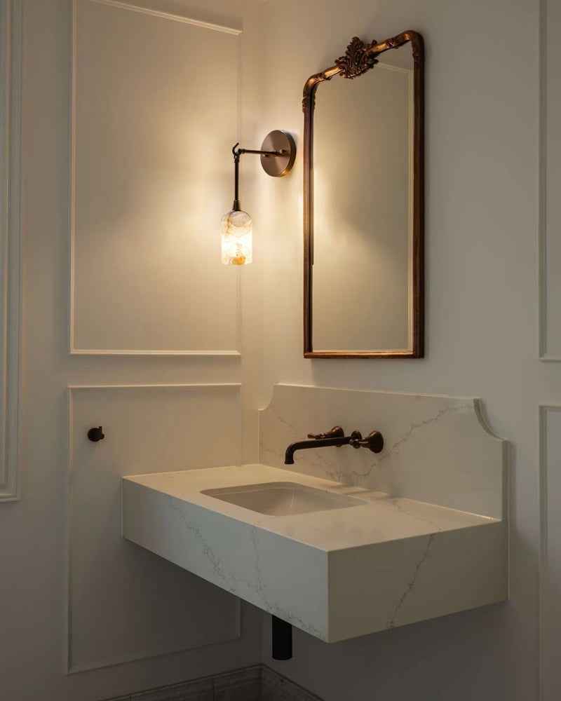 Graceful Alabaster & Brass Wall Sconce | Natural Marble Ambient Light | Mid-Century Modern Luxury Wall Lamp Flush Mounted Wall Sconce Lamp