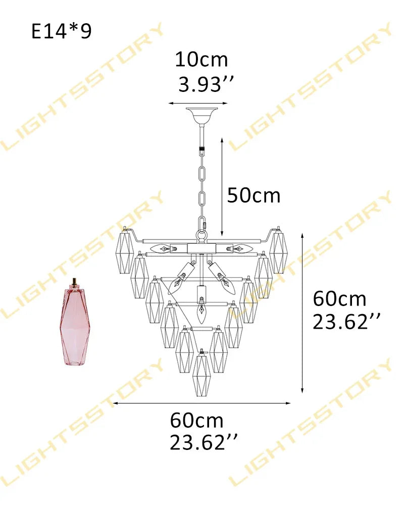Modern Multi-Layer Murano Colorful Glass Round Chandelier Gold Framework for living room 9 light-D60*H60CM D23.62"*H23.62"(76 glass) Pink Luxury Modern Chandelier