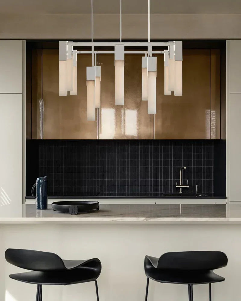 8 Lights Organic Elegance Linear Convet Alabaster Chandelier Antique Burnished Black American chandelier