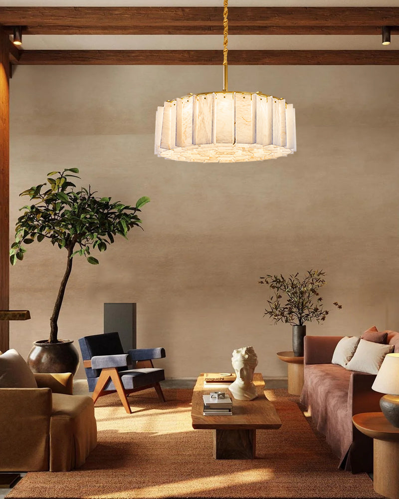 Linear Rectaggered Alabaster Panel Chandelier - Multi-layer Stone