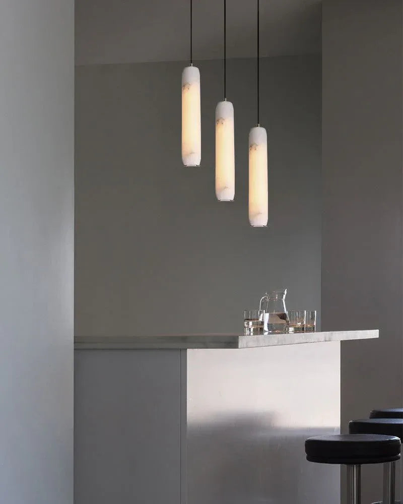 Modern Moonshade Natural Alabaster Column Design Linear Flute Pendant Light for bedroom Modern Pendant lamp