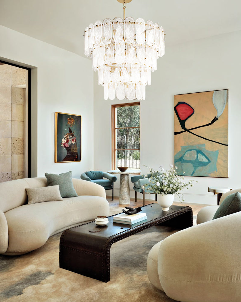 Etienne Glass Petal Prism Swirl Multi Tier Chandelier - Lux Gold Trim - Living Rooms, Dining Rooms, Foyers