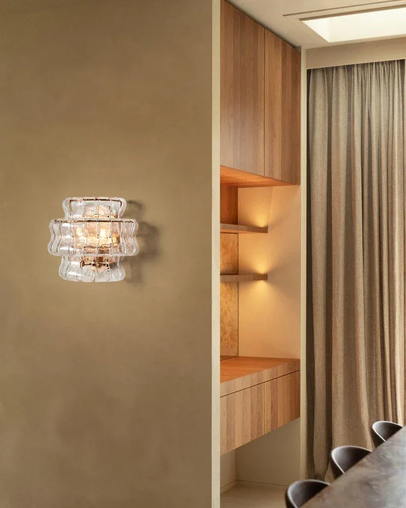 Clear/Smoke Glass Bedroom Ghiaccio Semi-Flush Wall Sconces in Brass/Black Aluminum Flush Mounted Wall Sconce Lamp