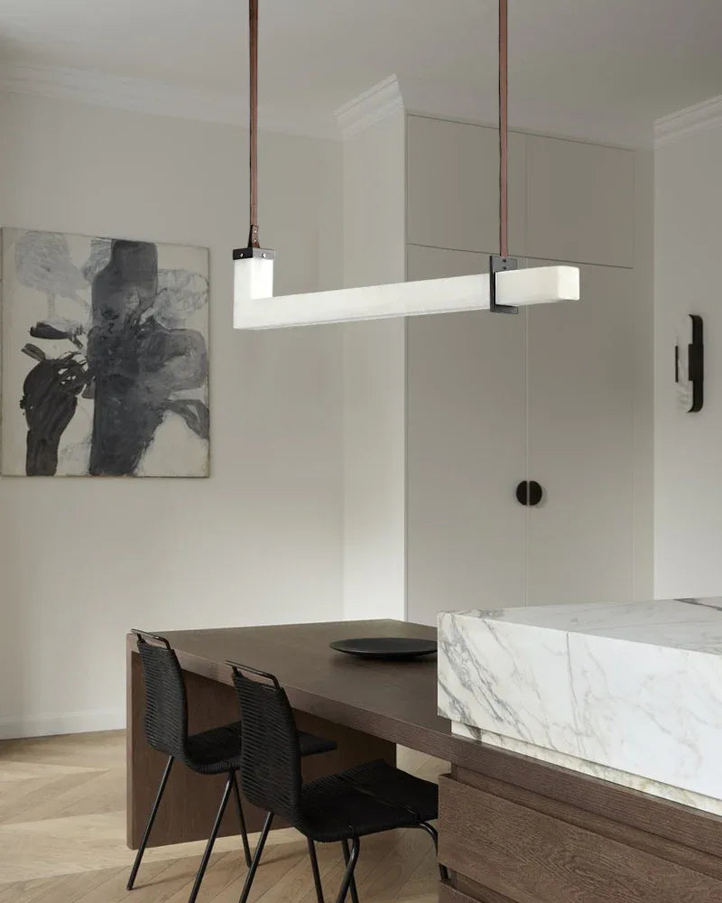 Up & Down Lighting Linear Brown Leather Alabaster Linear Pendant Lights Long 39“ 47” American chandelier