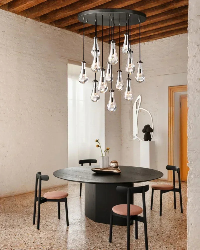 Aveline Series Cascading Chandelier | Linear Floating Raindrop Exquisite Blown Glass and Metal, Premium Metal for Dining Rooms and Kitchen Islands American chandelier