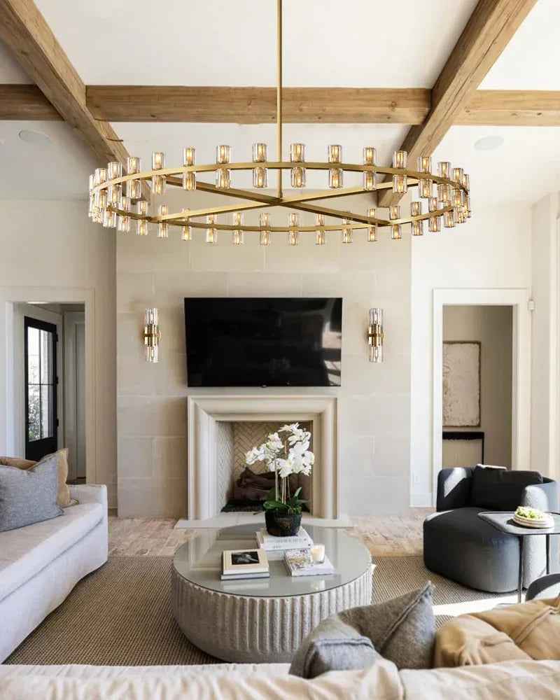 Biarritz Series Grand Chandelier | Double Tier K9 Crystal Superior K9 crystal shades with a robust solid copper frame, Lacquered Brass and Black finish for Grand Foyers, Dining Rooms, and Banquet Halls American chandelier