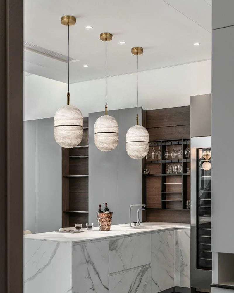 Minimalism G9 Alabaster Pendant Light white marble shade hanging for home decoration Modern Pendant lamp