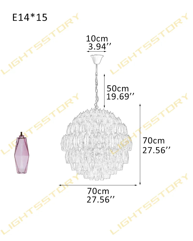 Murano Hand-Blown Glass Round Chandelier Wide 28" for Dining Room and Living Room 15 light-D70*H70CM D27.56"*H27.56" Purple Luxury Modern Chandelier