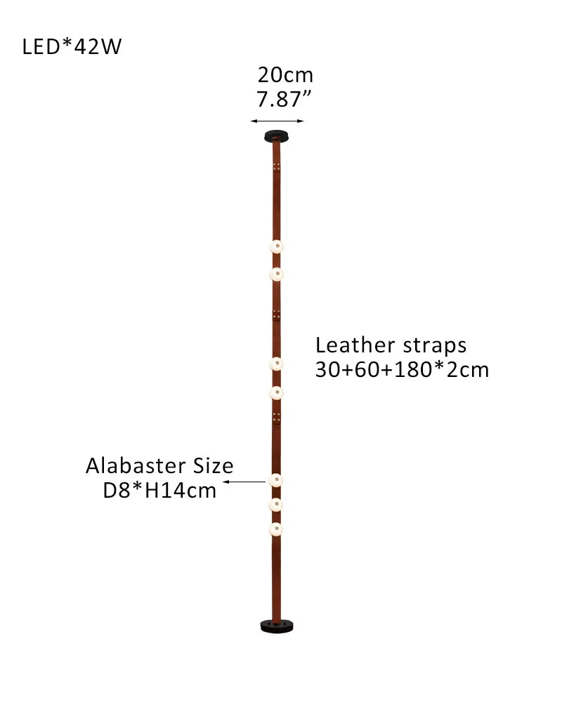 Hubbardton Forge Snaps Small LED Floor-to-Ceiling Light in Brown Leather Finished 7-light-30+60+180X2cm Belt White Alabaster + Brown Leather American standing floor lamp