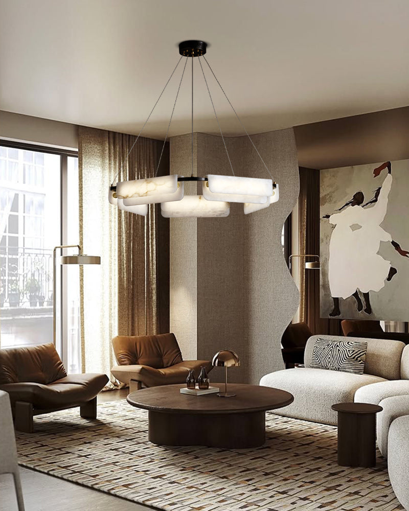 Modern Linear Black Metal Elegant Alabaster Pendant for Living room Lighting