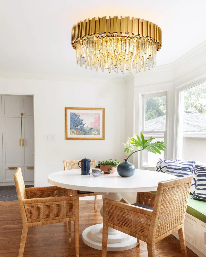 Gold/Chrome Stainless Semi-Flush Mount Round Crystal Chandelier Indoor Lighting Fixtures Flush Mounted Ceiling Lamp