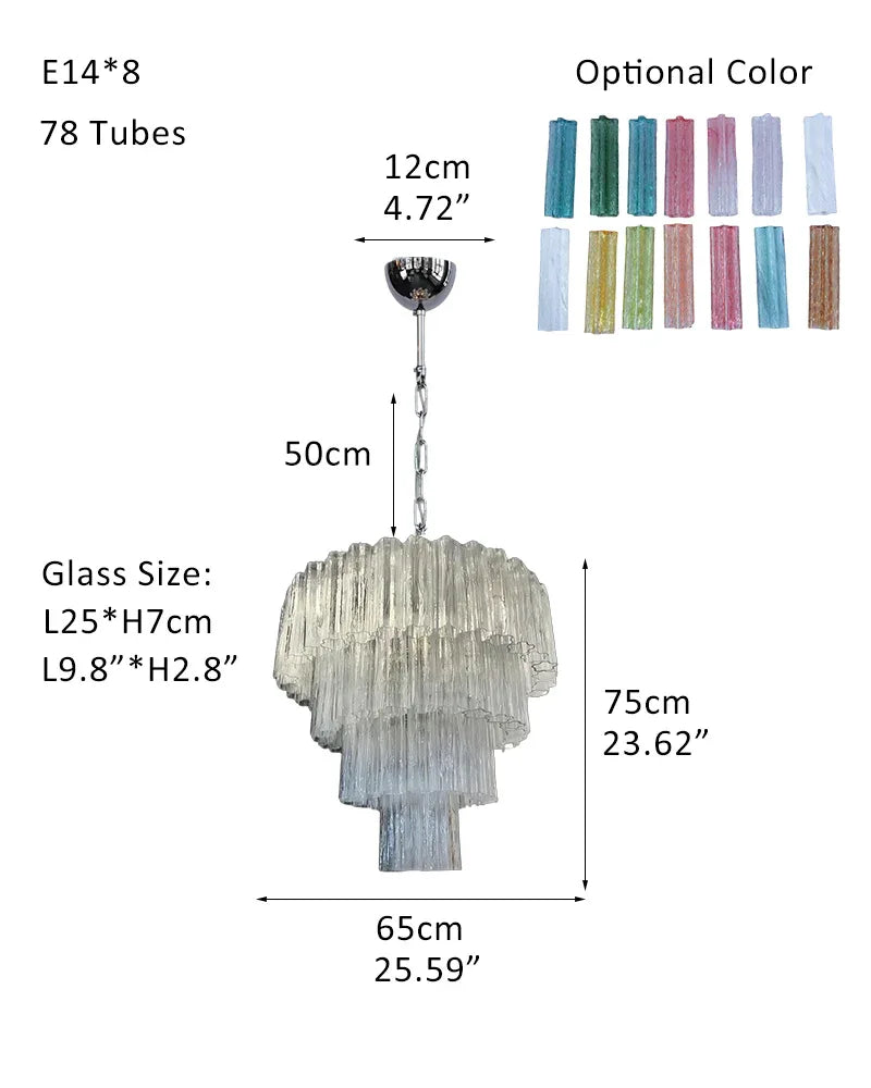 Classic Murano Transparent Glass Tube Chandelier Brushed Gold & Chrome Frame P-D65*H75CM D26"*H30"(78 tubes) Transparent Glass + Silver Frame American chandelier