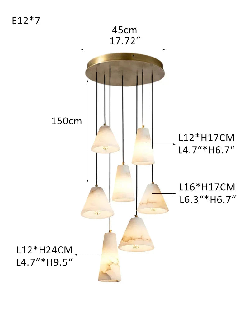 Modern White Alabaster Dome Pendant Light Fixtures in Cluster Decor for foyer entrance 7-Light White + Brass Modern Pendant lamp