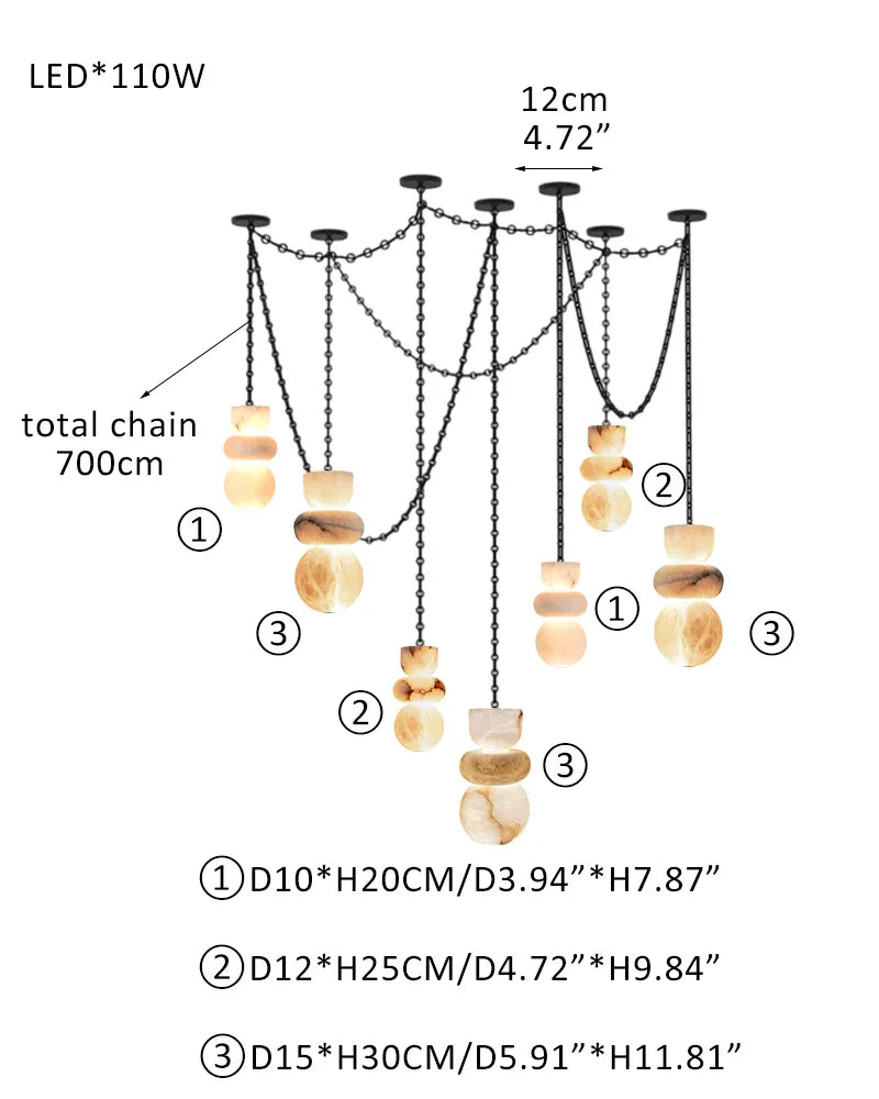 7 lights 6" Wide Multi Light LED Pendant Light Fixtures white alabaster indoor lighting 7 light-D10*2+D12*2+D15*3CM D4"*2+D5"*2+D6"*3 Black Modern Pendant lamp