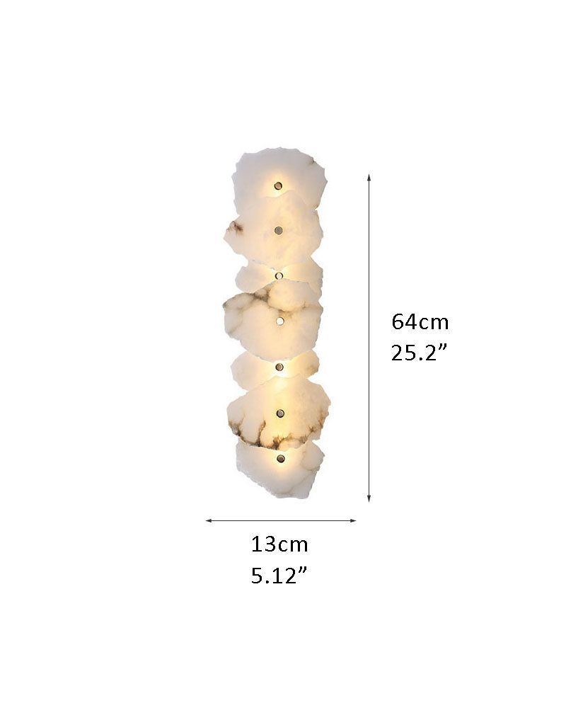 Elegant alabaster wall light fixture, dimensions 64cm x 13cm, with a warm LED glow