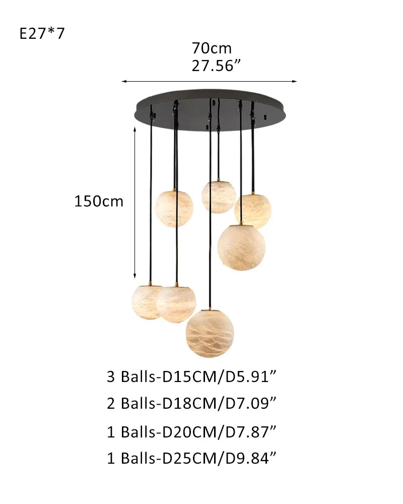 Modern Cluster Lighting LED Moon Alabaster Sphere Dome Ceiling Chandelier Indoor Lighting 7-light-D15*3+D18*2+D20+D25CM D5.9"*3+D7.09"*2+D7.97" White + Black Modern Pendant lamp