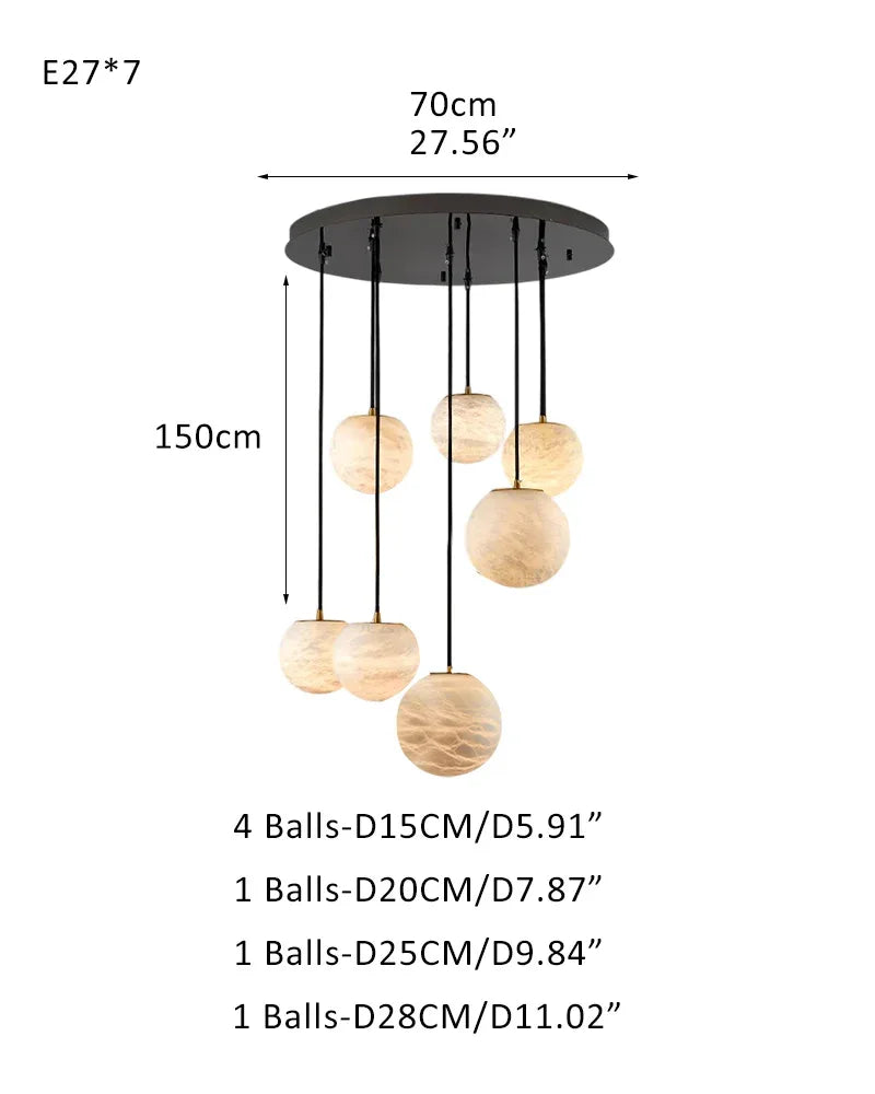 Modern Cluster Lighting LED Moon Alabaster Sphere Dome Ceiling Chandelier Indoor Lighting 7-light-D15*4+D20+D25+D28CM D5.9"*4+D7.87"+D9.84"+D11.02" White + Black Modern Pendant lamp