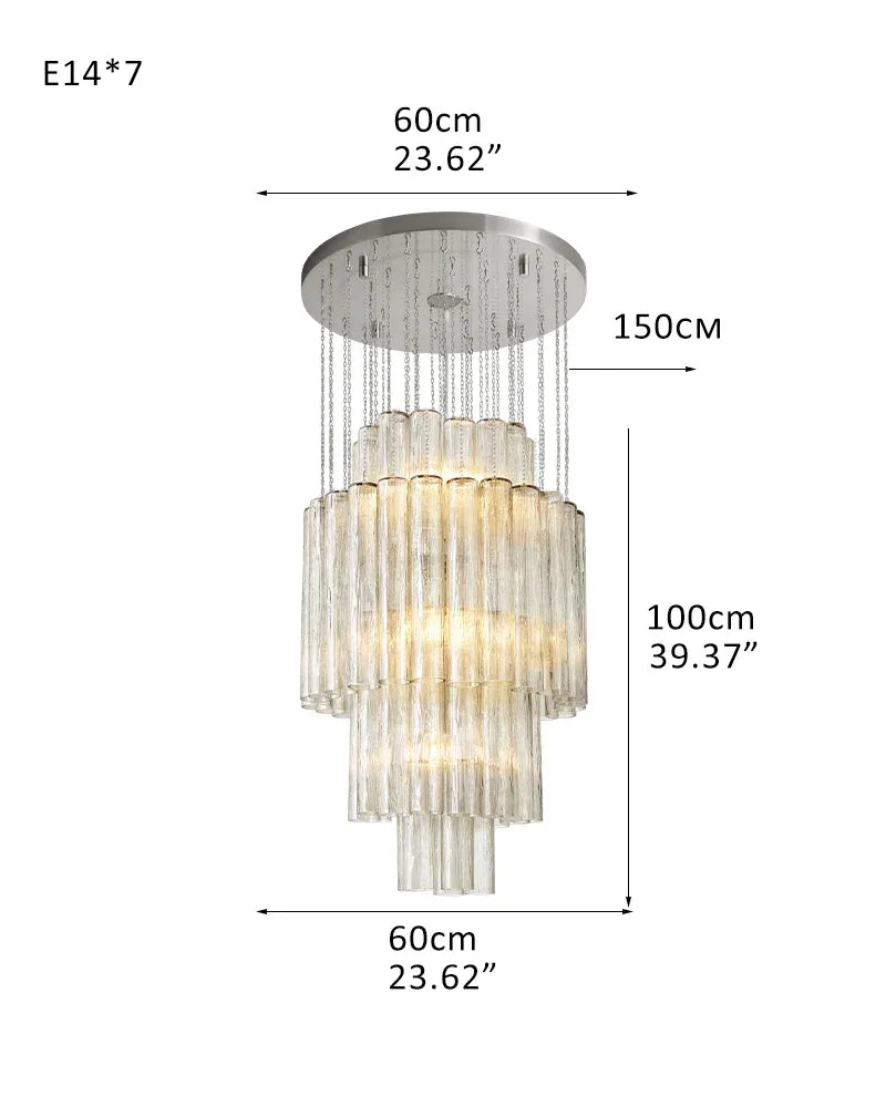 LightsStory Series Geometric Chandelier | Multi-Tiered Durable steel and translucent glass, Polished satin nickel finish for Grand halls, dining spaces, and statement staircases 4-tier-D60*H100CM D23.62“*H39.37" American chandelier