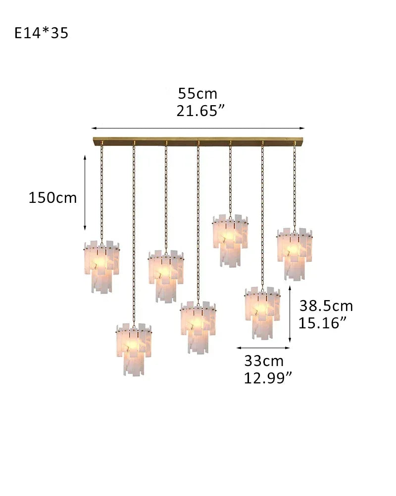 3/5/7-light Tired Alabaster marble Cluster Chandelier 13" with adjustable chain 7-light-D33*H38.5CM D12.99“*H15.16"-B Brass Luxury Modern Chandelier