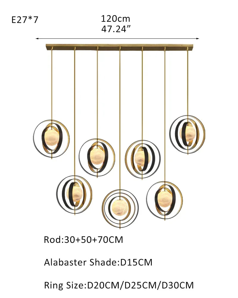 Modern Alabaster Round Chandelier Pearl - Gold & Bronze Rotatable Ring Highlight Finish 7 light-L70*W57*H71CM L28"*W23"*H28"-Long Gold + White Modern Pendant lamp