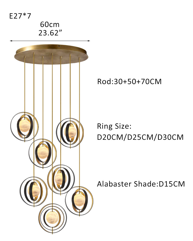 White Alabaster Round Ceiling Pendant Lamp - Gold & Bronze Rotatable Ring